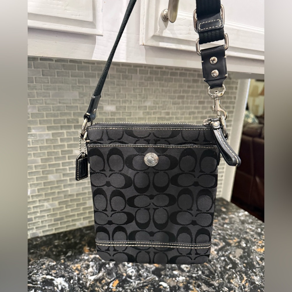 Coach Black Signature Patterned Swing Pak Bag